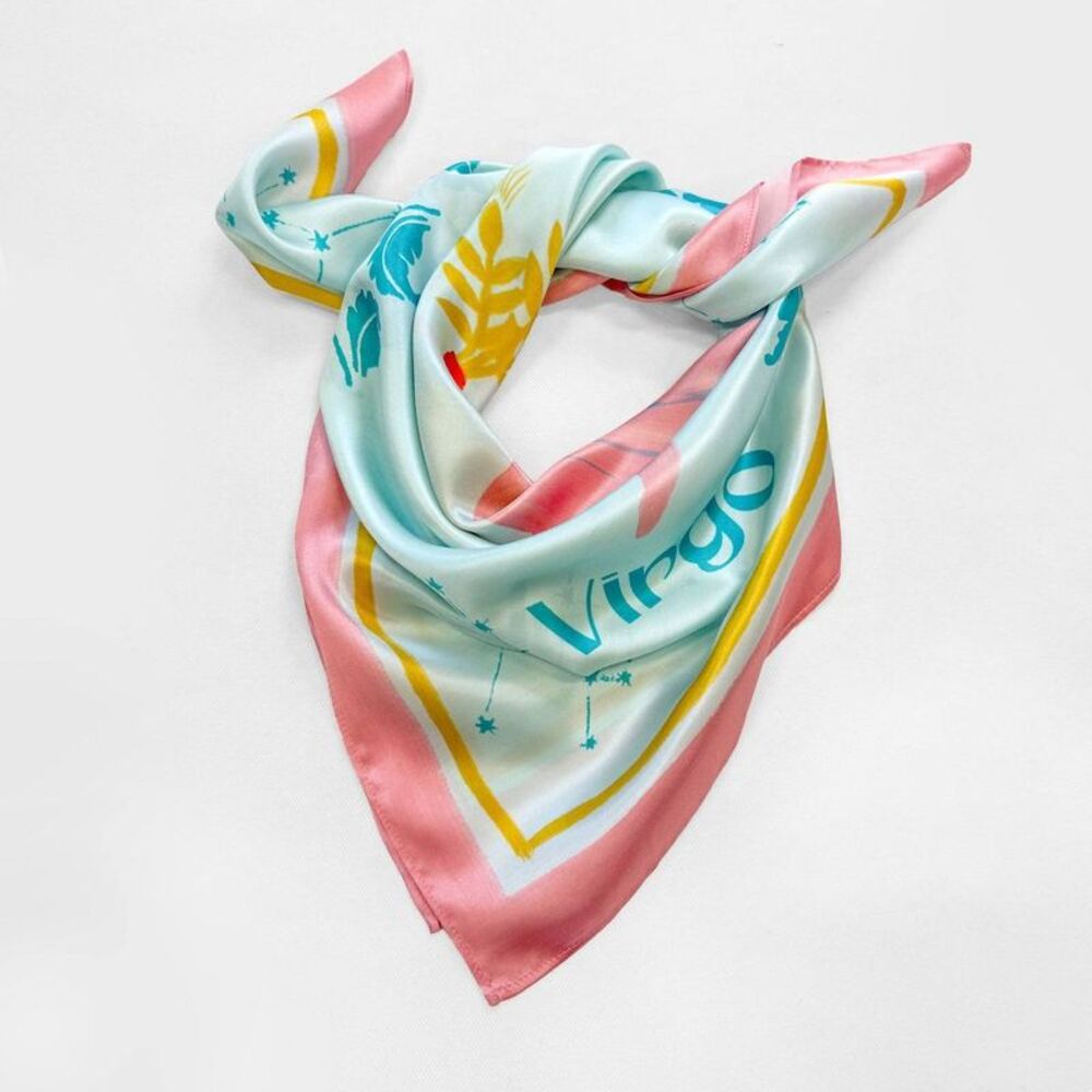 Women's Zodiac Printed Square Silk Scarf "Virgo" - A New Day Aqua Green